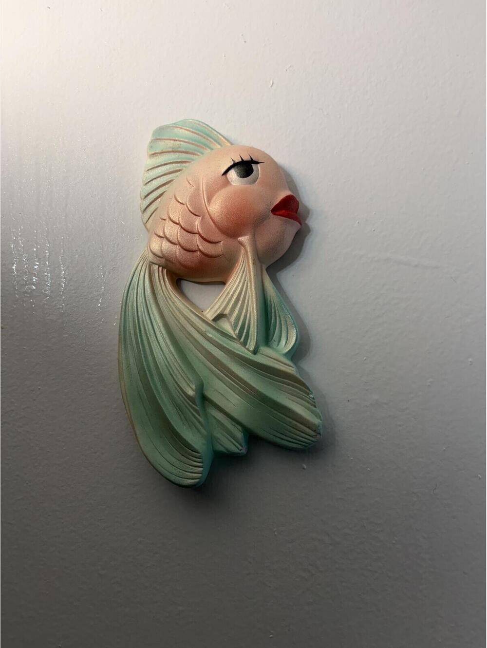 Vintage Anthropomorphic 1964 Miller Studio Chalkware Pastel Fish Wall Art Decor